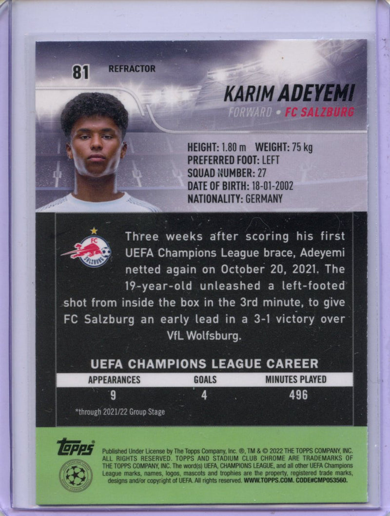 2021-22 Topps Stadium Club Chrome UEFA Champions League Karim Adeyemi Refractor