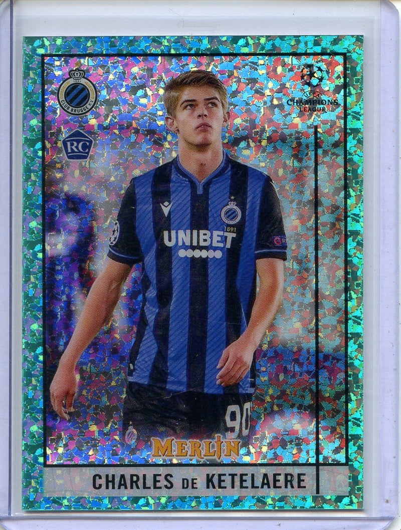 2020-21 Topps Merlin Chrome UEFA CL Charles De Ketelaere Aqua Speckle 36/175