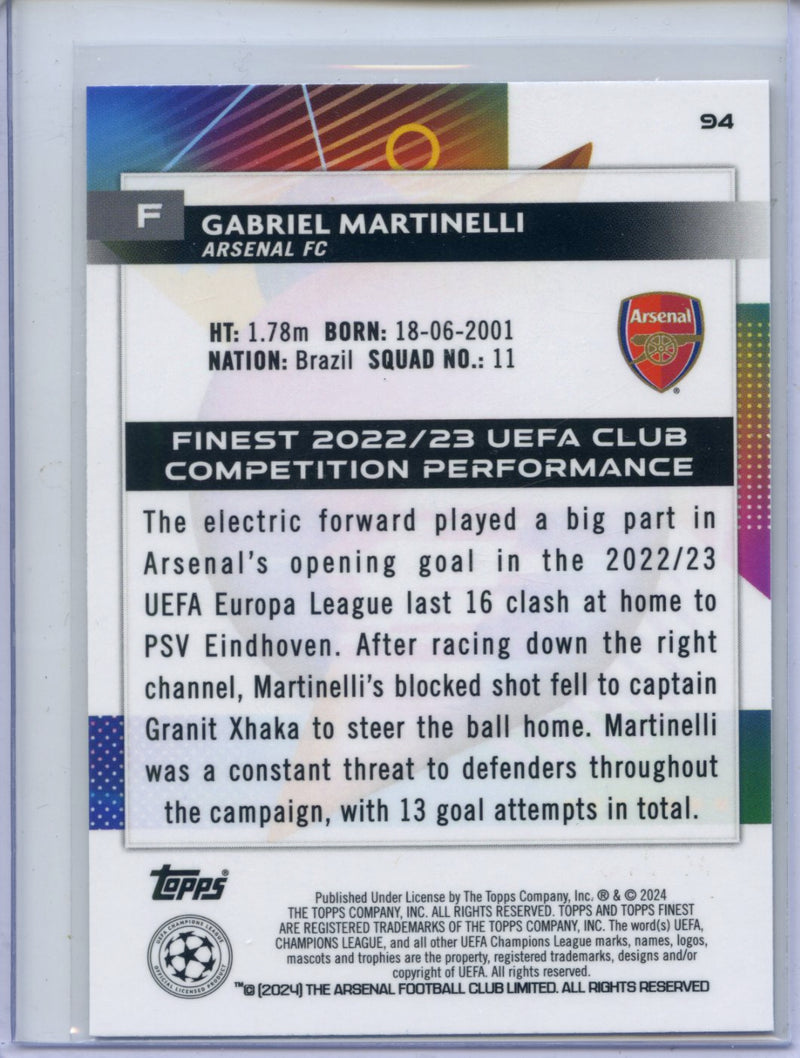 2023-24 Topps Finest UEFA Club Competitions Gabriel Martinelli Blue 217/275