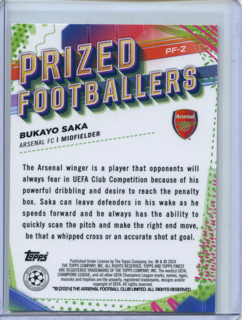 2023-24 Topps Finest UEFA Club Competitions Bukayo Saka Prized Footballers PF-2
