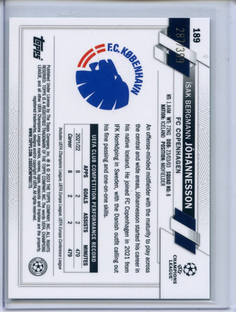 2022-23 Topps Chrome UEFA Isak Bergmann Johannesson Neon Green Shimmer 287/399