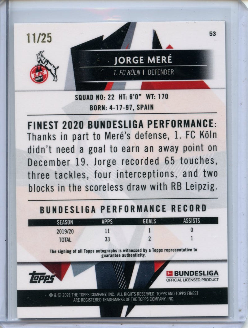 2020-21 Finest Bundesliga Jorge Mere Autograph Gold 11/25