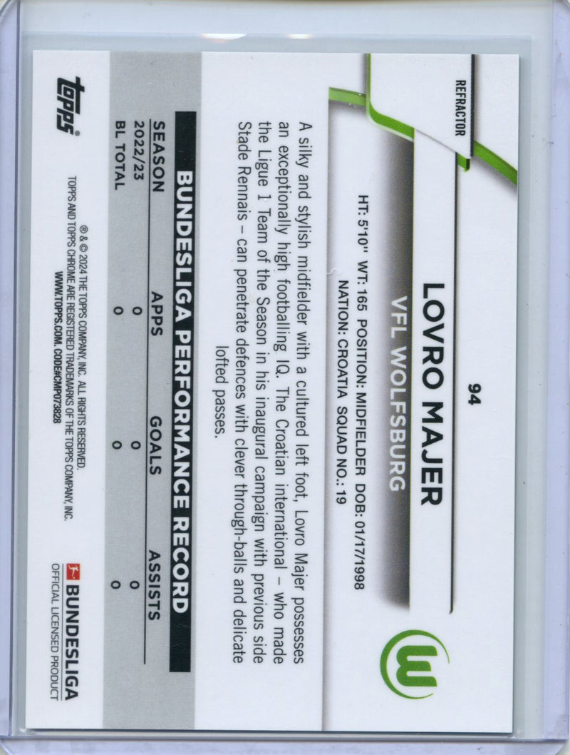 2023-24 Topps Chrome Bundesliga Lovro Majer Aqua Bubble Wave 189/275