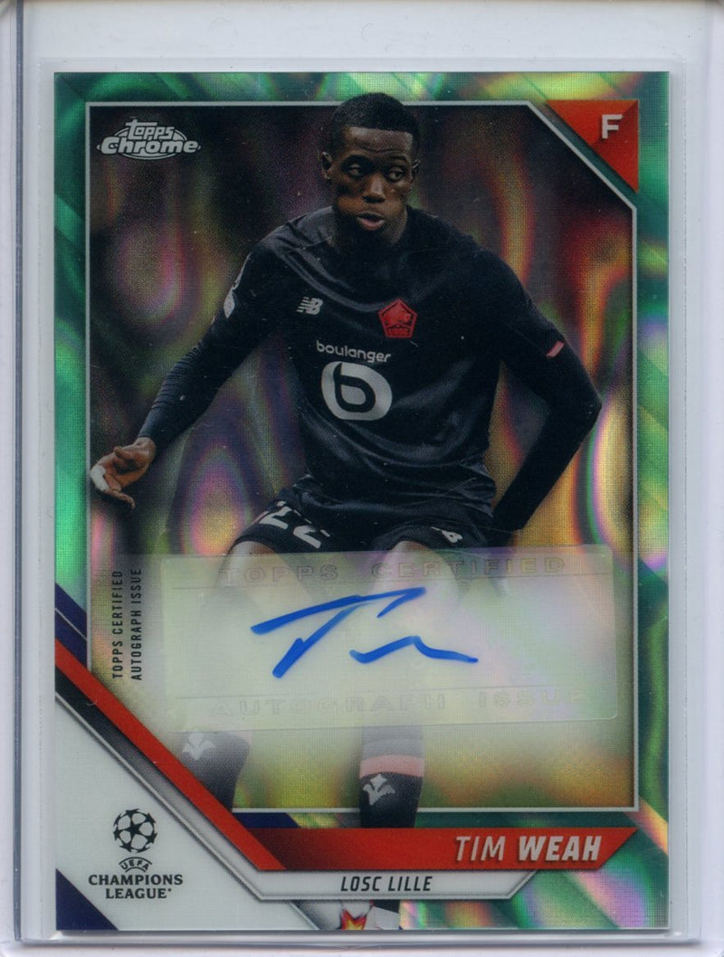 2021-22 Topps Chrome UEFA CL Tim Weah Aqua Lava Autograph