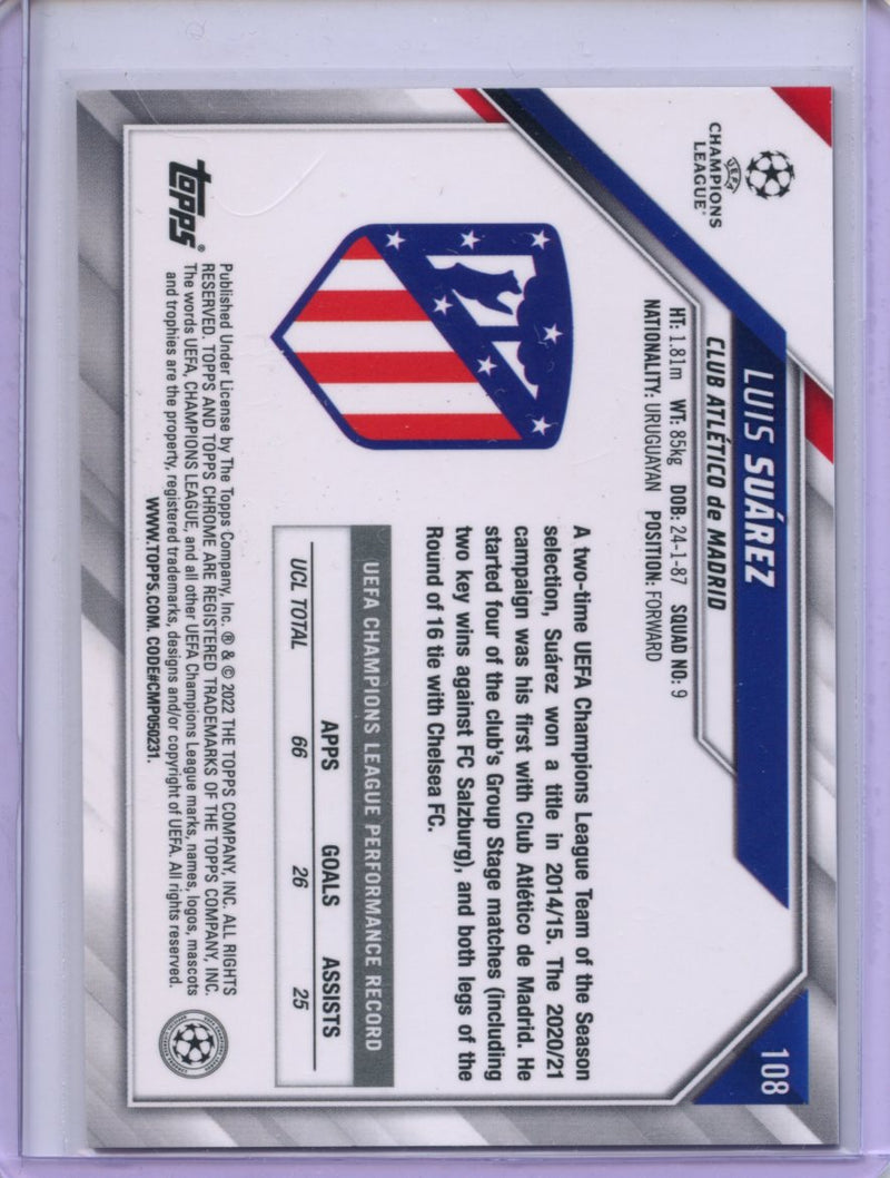 2021-22 Topps Chrome UEFA CL Luis Suarez Orange & Gold Starball