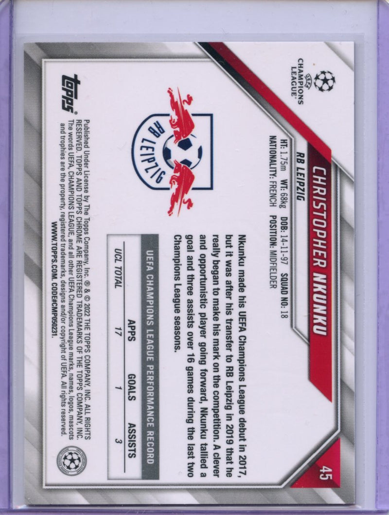 2021-22 Topps Chrome UEFA CL Christopher Nkunku Purple & Gold Starball