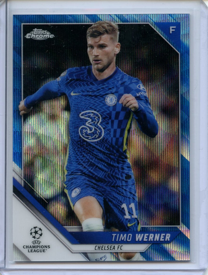 2021-22 Topps Chrome UEFA CL Timo Werner Blue Wave Refractor 44/75