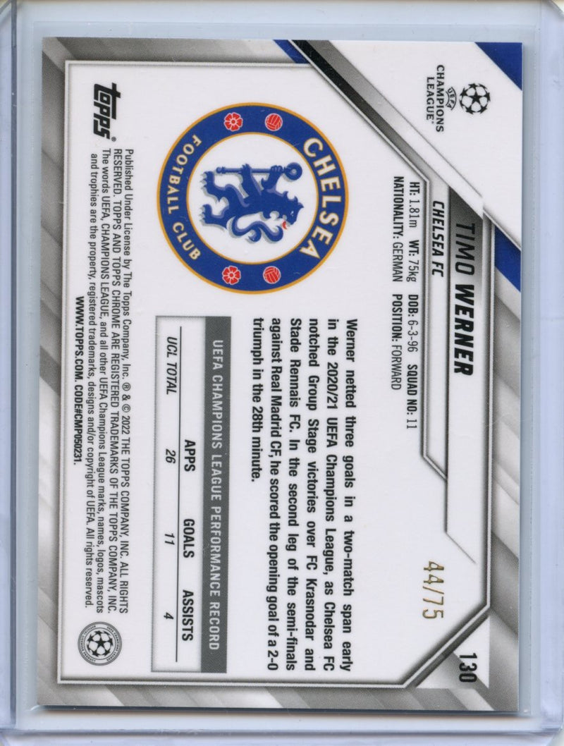2021-22 Topps Chrome UEFA CL Timo Werner Blue Wave Refractor 44/75