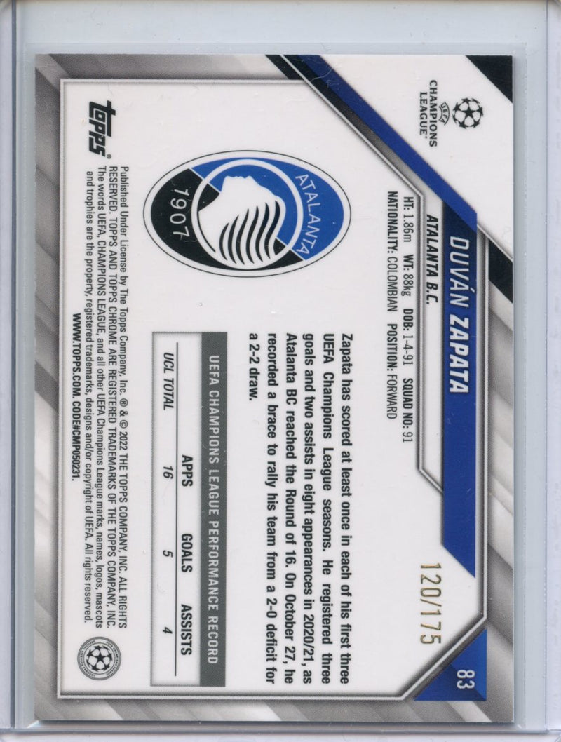 2021-22 Topps Chrome UEFA CL Duvan Zapata Pink Mini-Diamond 120/175