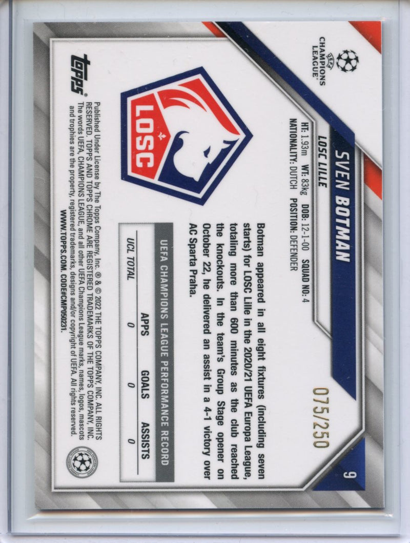 2021-22 Topps Chrome UEFA CL Sven Botman Purple Mini-Diamond 75/250