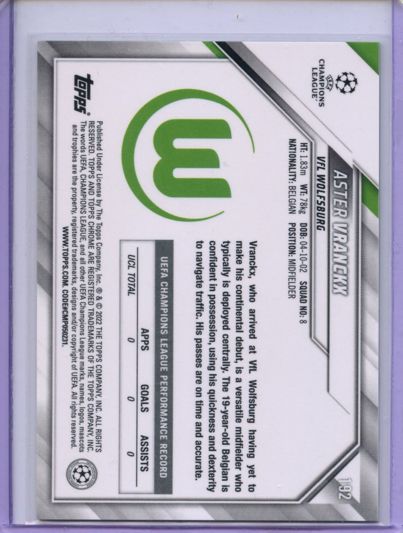 2021-22 Topps Chrome UEFA CL Aster Vranckx Neon Green Lava Refractor