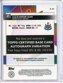 2023-24 Topps Finest UEFA Club Competitions Alexander Isak Autographs Purple Shimmer 141/199