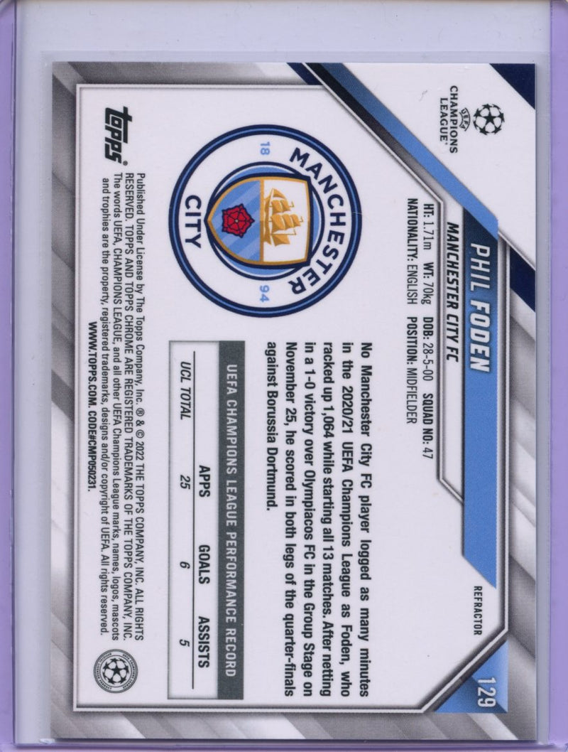 2021-22 Topps Chrome UEFA CL Phil Foden Refractor