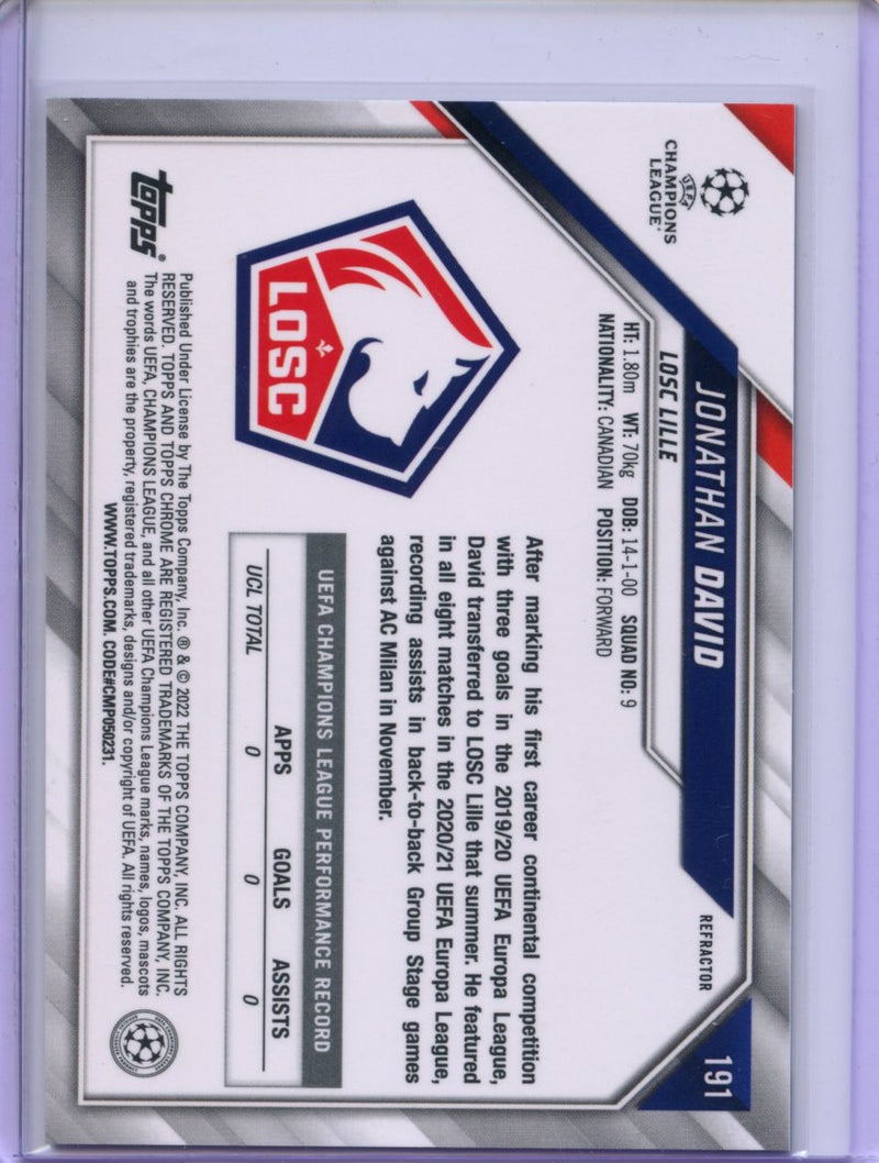 2021-22 Topps Chrome UEFA CL Jonathan David Refractor