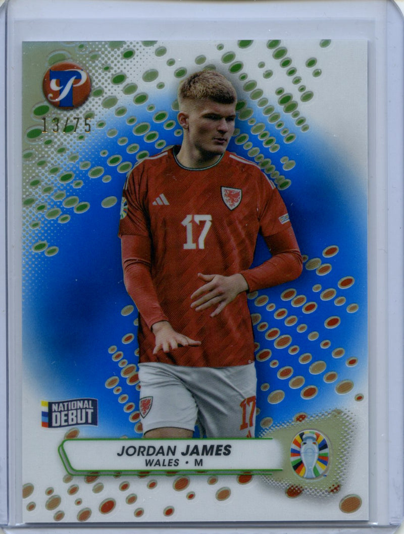 2023-24 Topps Pristine Road To Euro Jordan James Blue Refractor 13/75