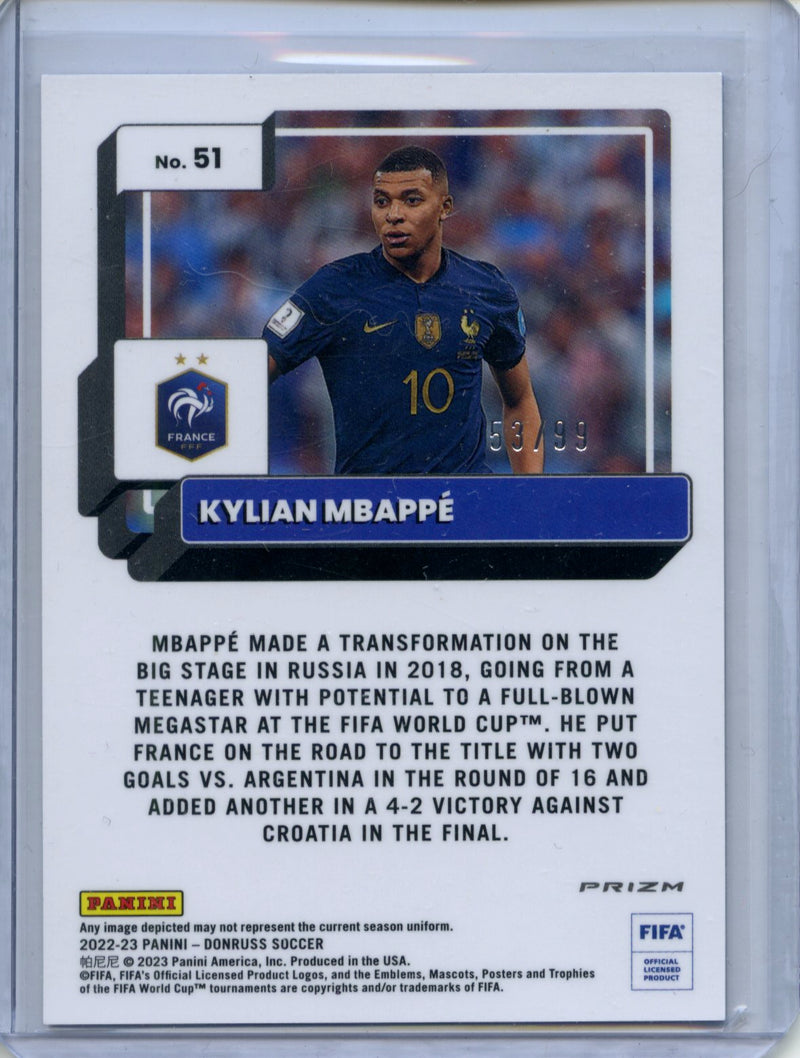 2022-23 Donruss FIFA Kylian Mbappe Optic Blue 53/99