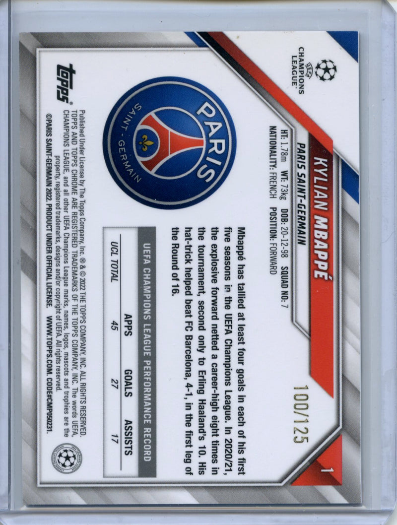 2021-22 Topps Chrome UEFA CL Kylian Mbappe Rose Gold Mini-Diamond 100/125