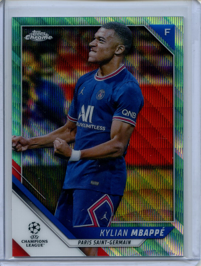 2021-22 Topps Chrome UEFA CL Kylian Mbappe Aqua Wave 154/199