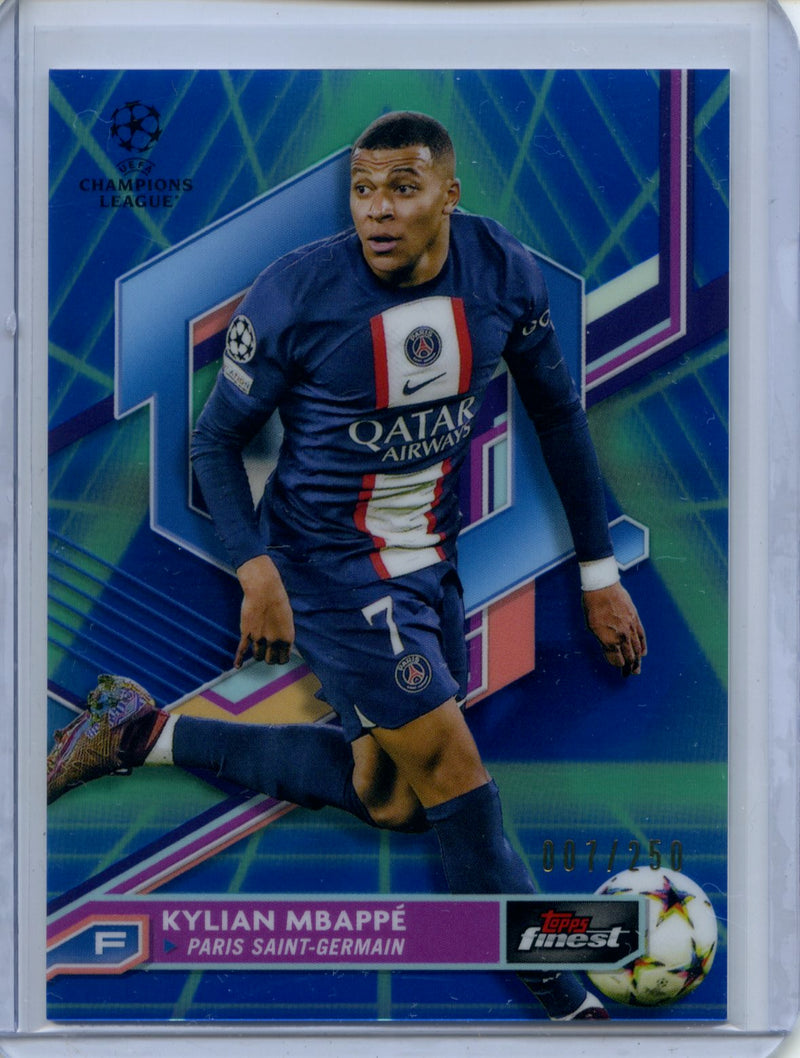 2022-23 Topps Finest UEFA Club Comps Kylian Mbappe Blue/Aqua Vaporwave 7/250