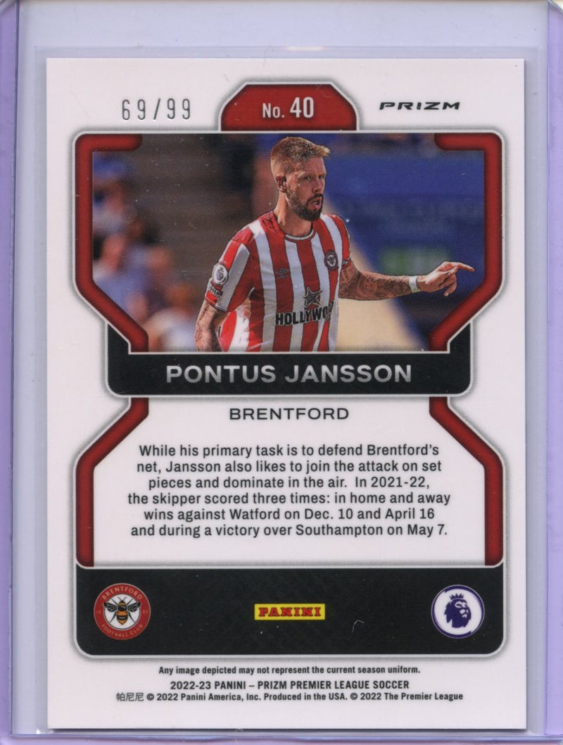 2022-23 Prizm Premier League Pontus Jansson Pink Breakaway Prizm 69/99