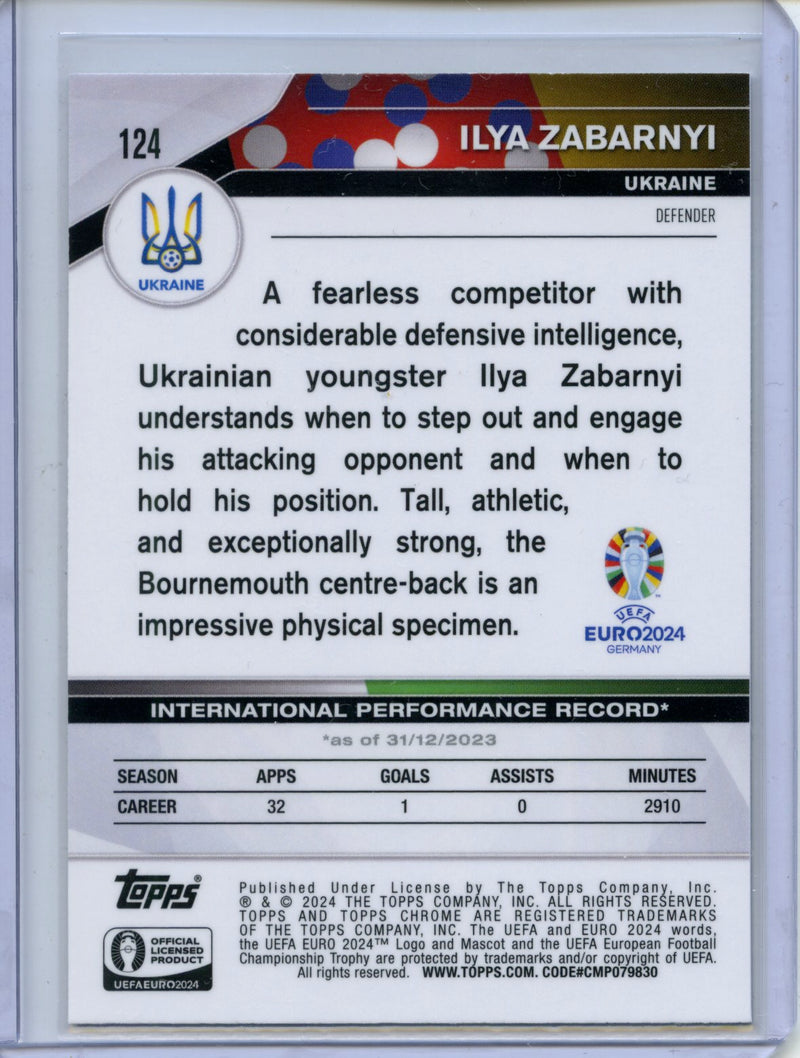 2024 Topps Chrome UEFA Euro Ilya Zabarnyi Neon Green 128/150