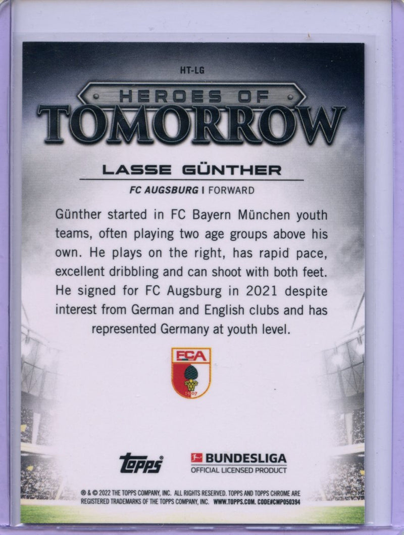 2021-22 Topps Chrome Bundesliga Soccer Lasse Gunther Heroes Of Tomorrow