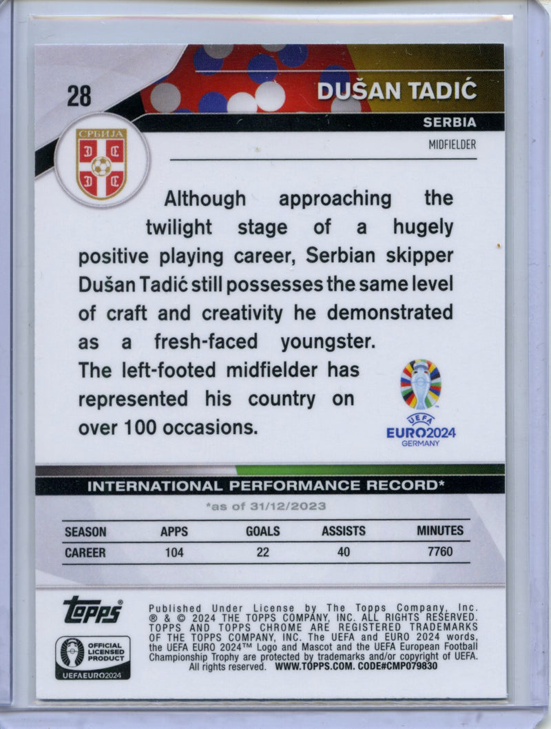 2024 Topps Chrome UEFA Euro Dusan Tadic Aqua Refractor 122/199