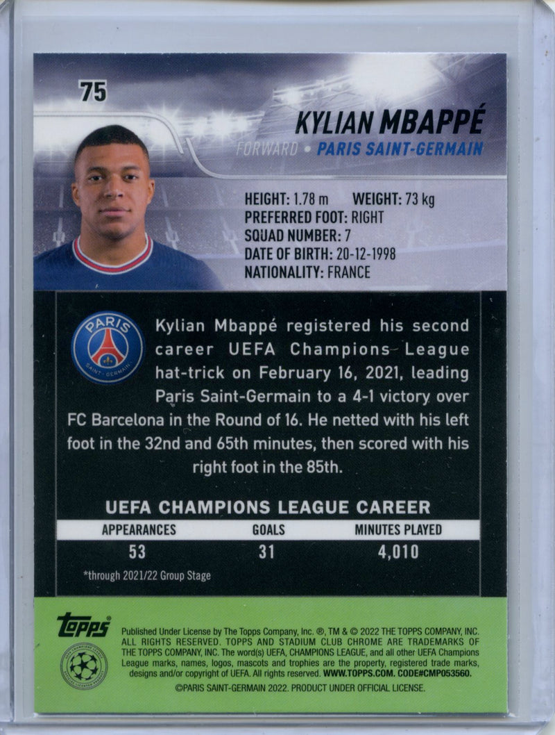 2021-22 Topps Stadium Club Chrome UEFA Champions League Kylian Mbappe