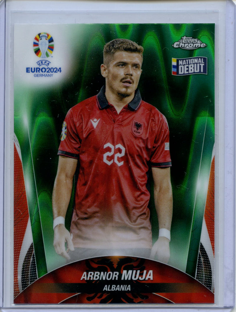 2024 Topps Chrome UEFA Euro Arbnor Muja Green RayWave