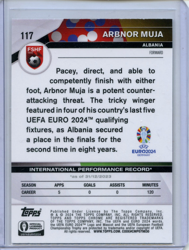 2024 Topps Chrome UEFA Euro Arbnor Muja Green RayWave