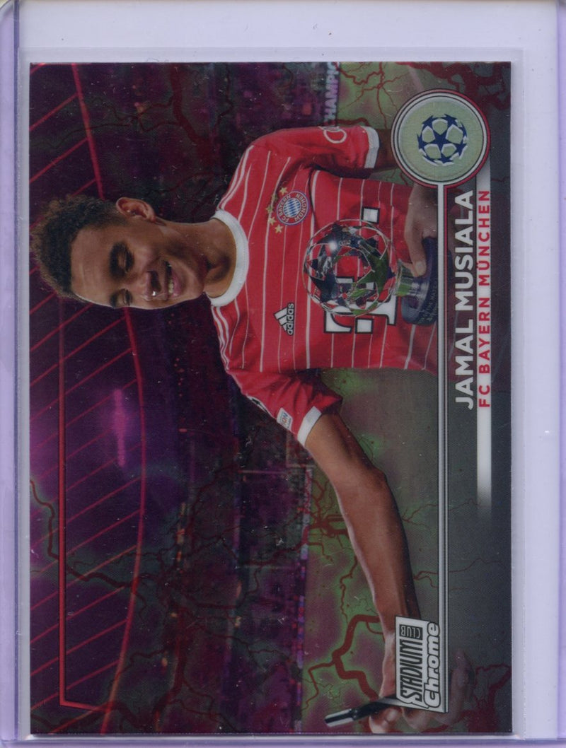 2022-23 Stadium Club Chrome UEFA CC Jamal Musiala Pink/Red Electric Charge Refractor