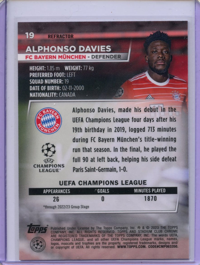 2022-23 Topps Stadium Club Chrome UEFA Club Competitions Alphonso Davies Refractor