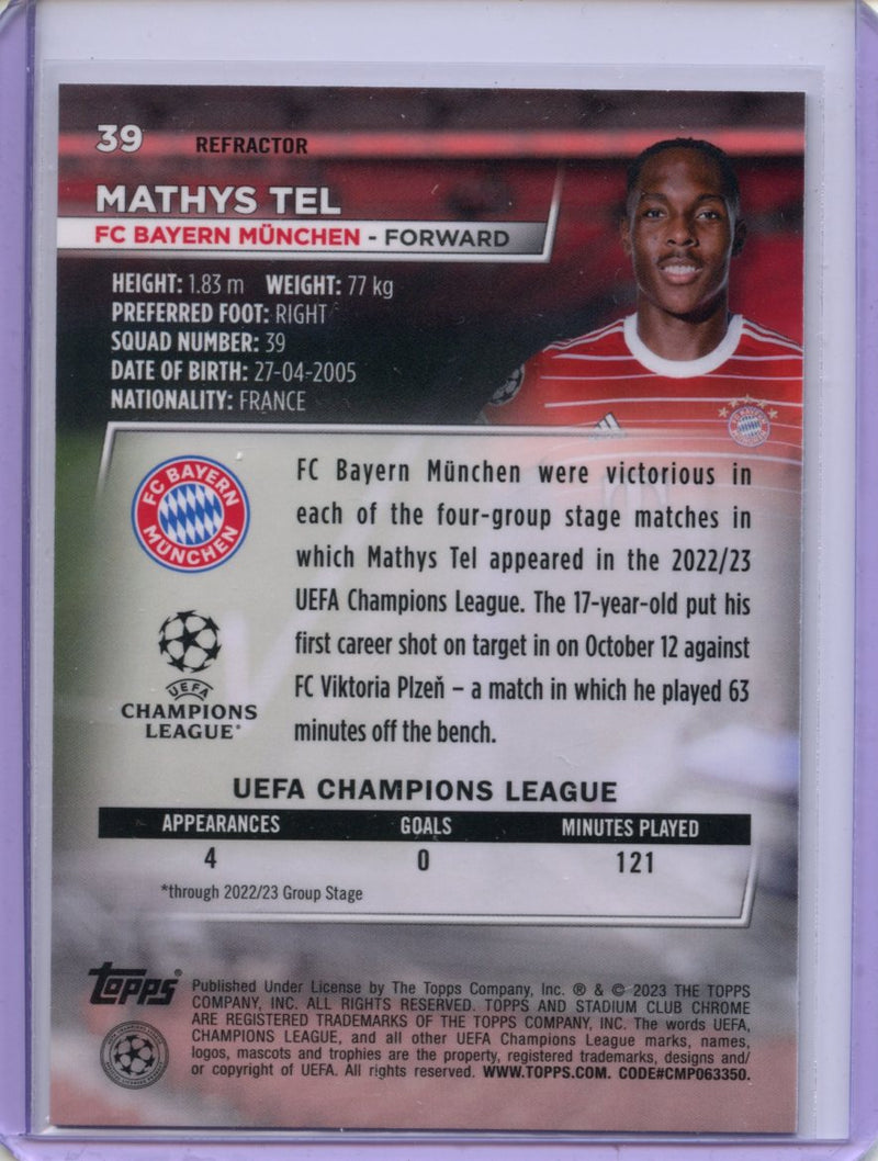 2022-23 Topps Stadium Club Chrome UEFA Club Competitions Mathys Tel Refractor