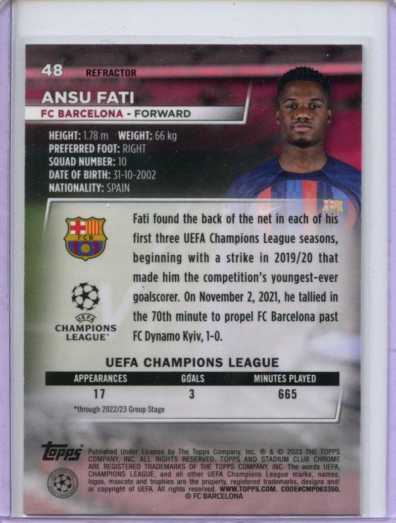 2022-23 Topps Stadium Club Chrome UEFA Club Competitions Ansu Fati Refractor