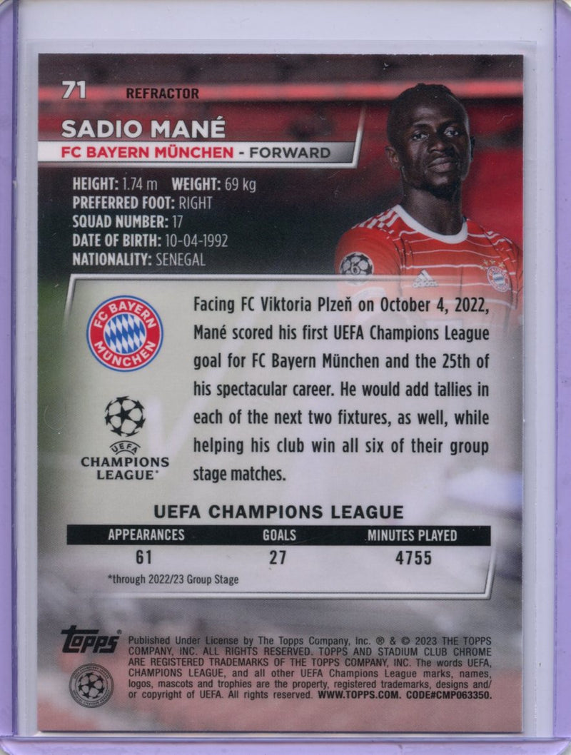 2022-23 Topps Stadium Club Chrome UEFA Club Competitions Sadio Mane Refractor