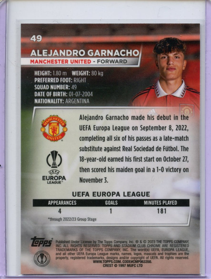 2022-23 Topps Stadium Club Chrome UEFA Club Competitions Alejandro Garnacho