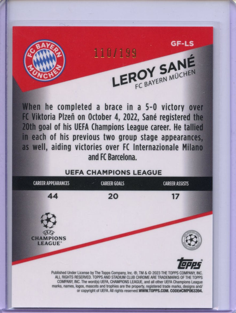 2022-23 Stadium Club Chrome UEFA CC Leroy Sane Goal Force Prism Refractor 110/199