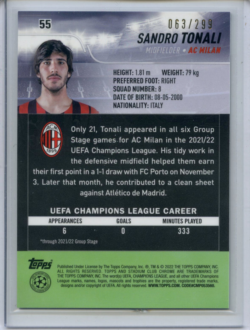 2021-22 Topps Stadium Club Chrome UEFA Champions League Sandro Tonali Black & White 63/299