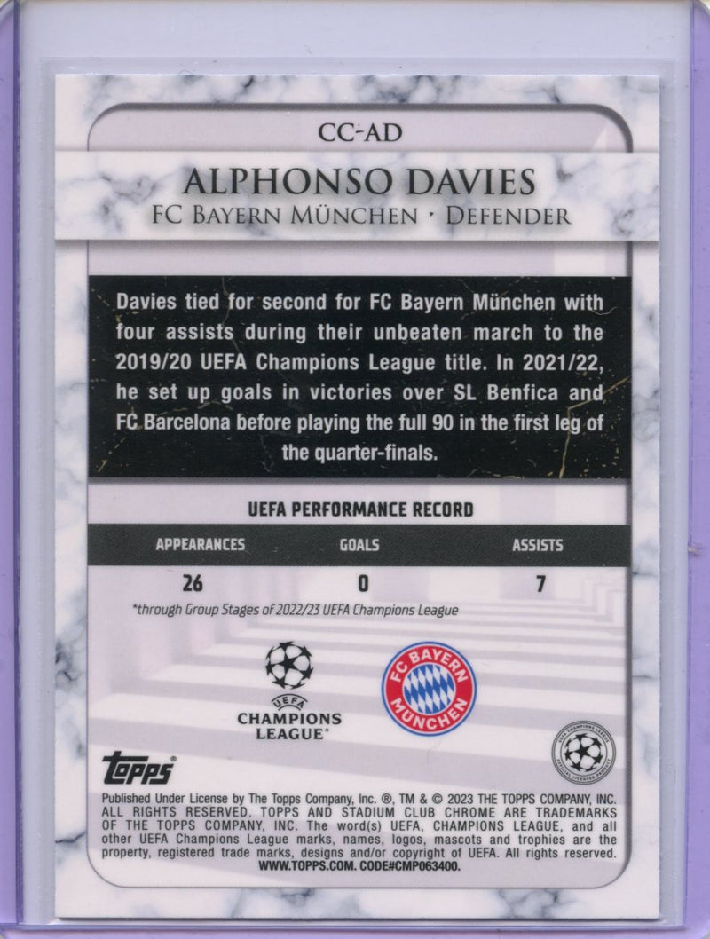 2022-23 Topps Stadium Club Chrome UEFA Club Competitions Alphonso Davies Championship Contributions