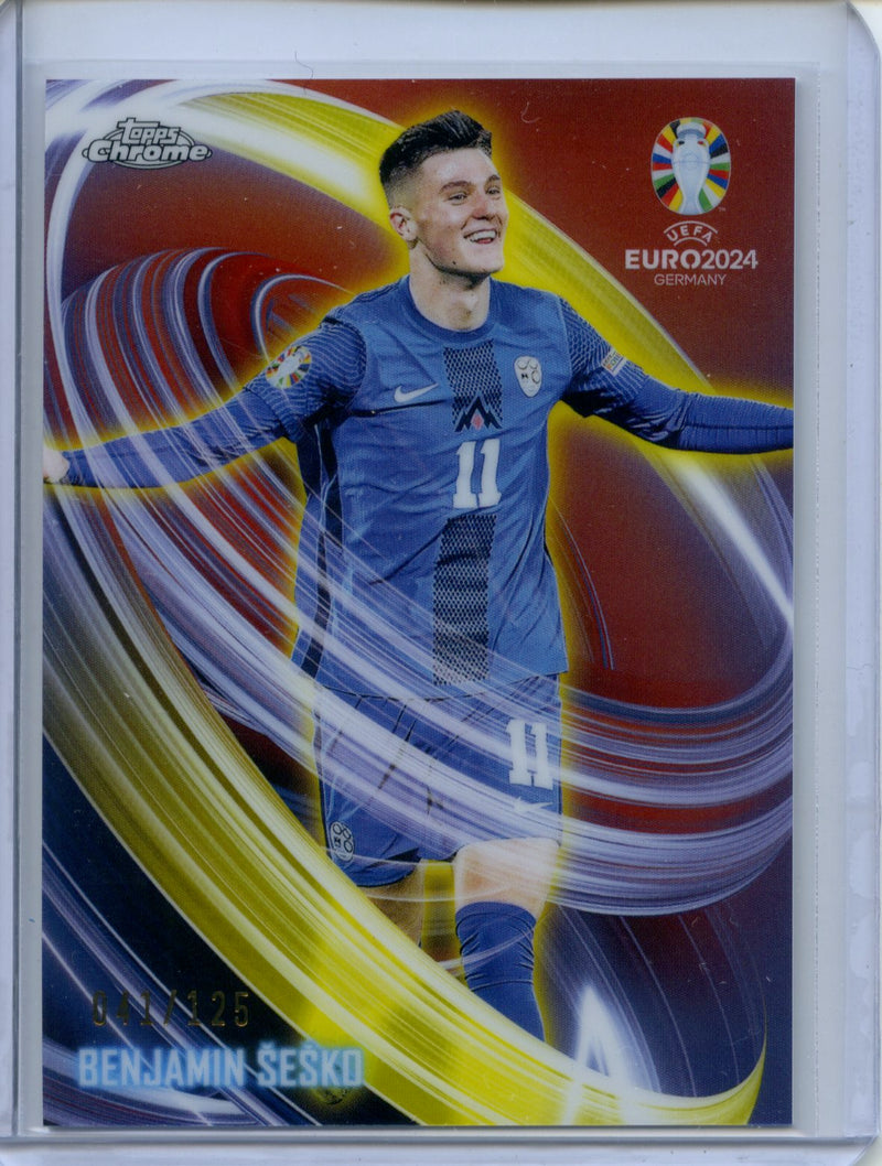 2024 Topps Chrome UEFA Euro Benjamin Sesko Neon Nations Yellow 41/125