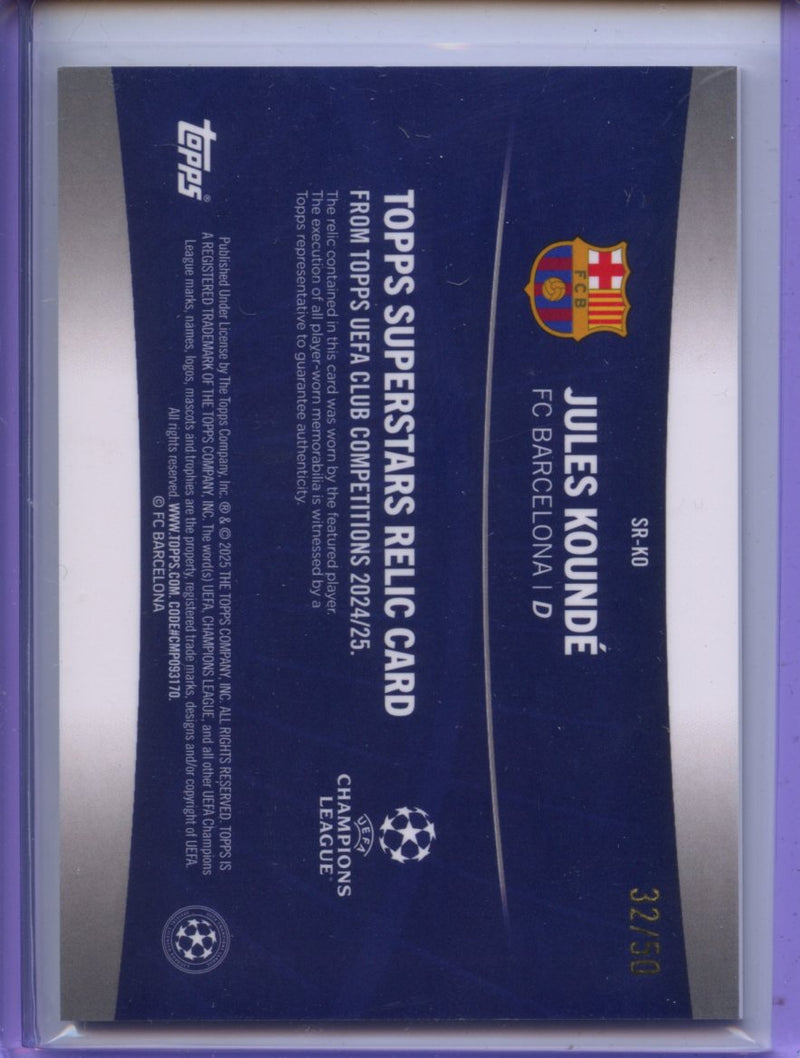 2024-25 Topps UEFA Club Competitions Jules Kounde Superstar Relics Gold Foilboard 32/25