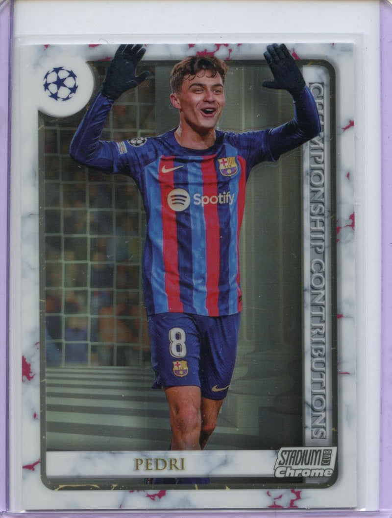 2022-23 Topps Stadium Club Chrome UEFA Club Competitions Pedri Championship Contributions