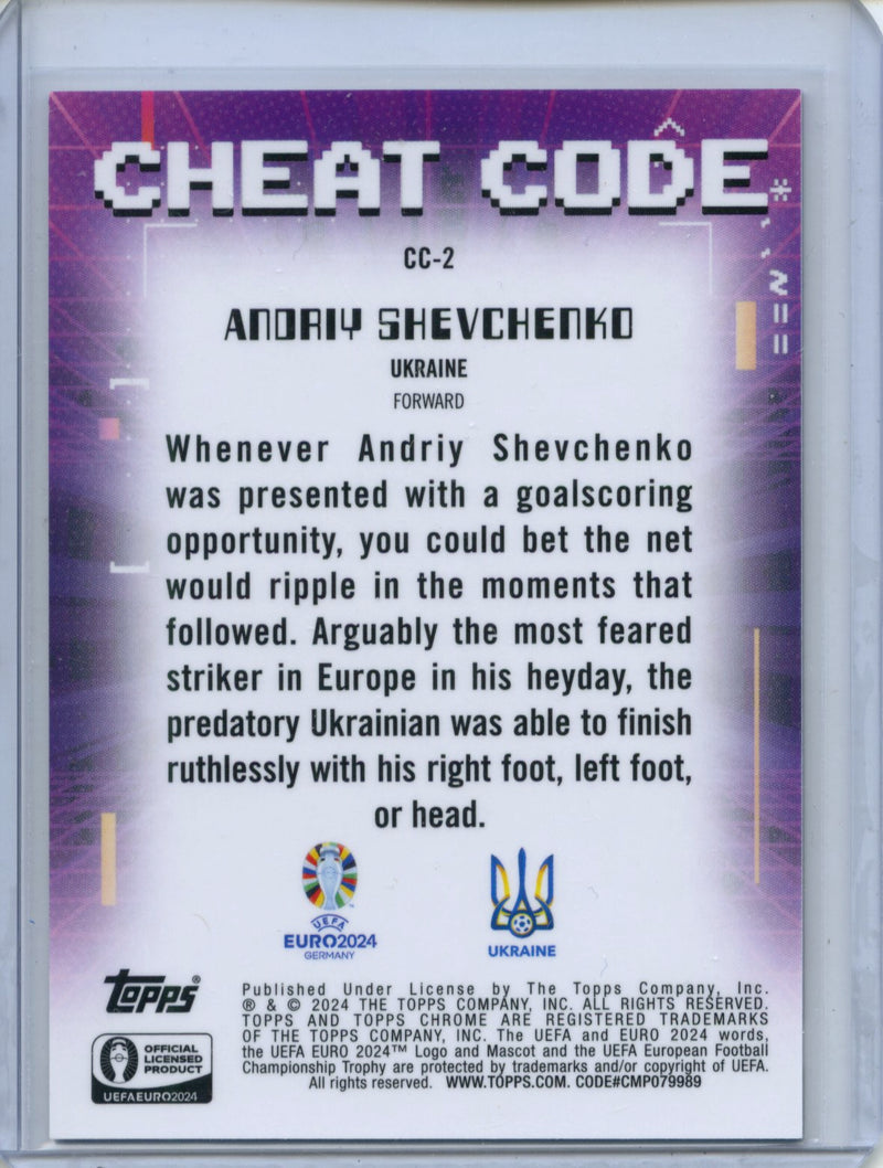 2024 Topps Chrome UEFA Euro Andriy Shevchenko Cheat Code Blue 21/150