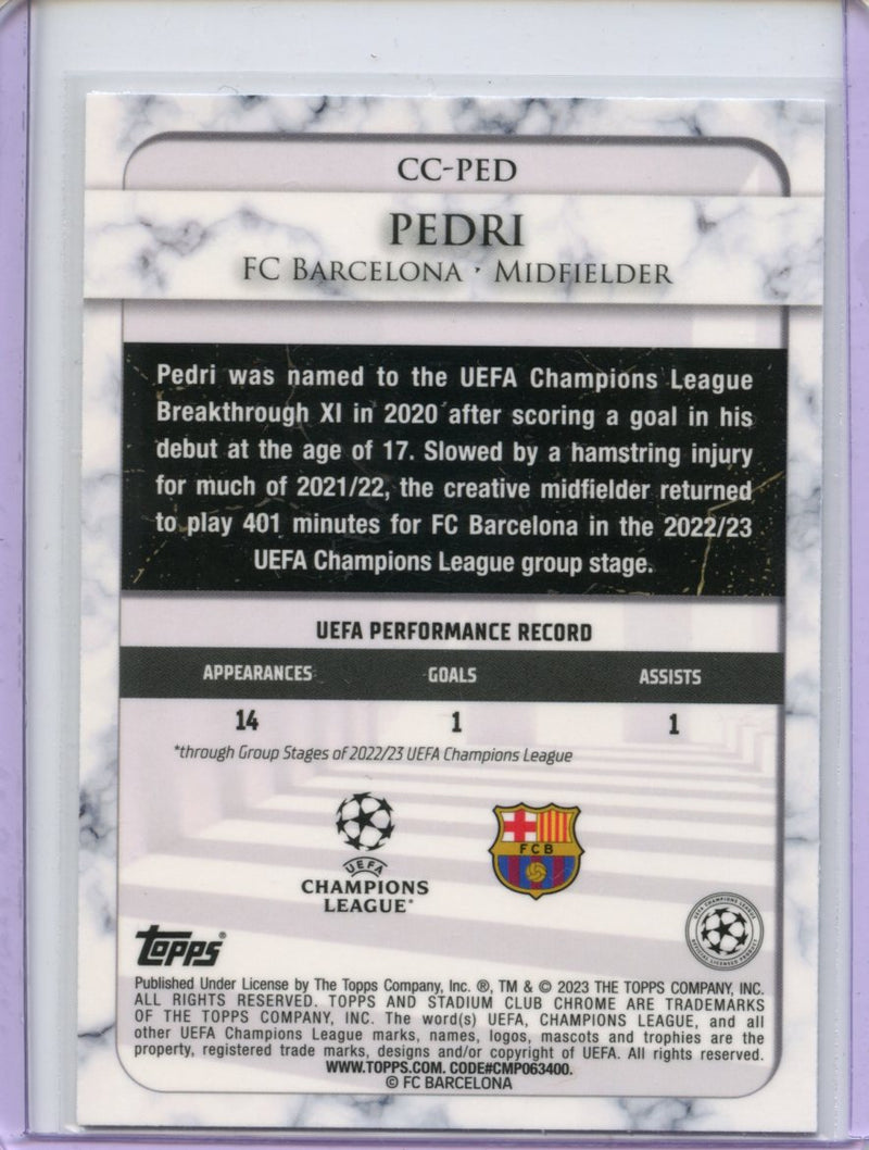 2022-23 Topps Stadium Club Chrome UEFA Club Competitions Pedri Championship Contributions