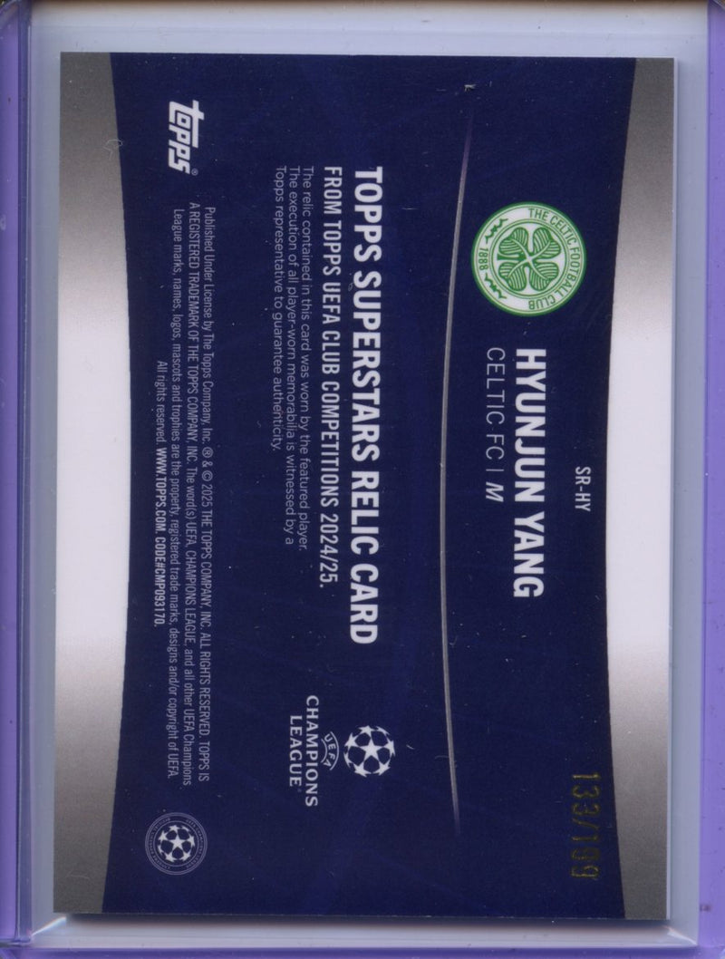 2024-25 Topps UEFA Club Competitions Hyunjun Yang Superstar Relics Neon Green Foilboard 133/199
