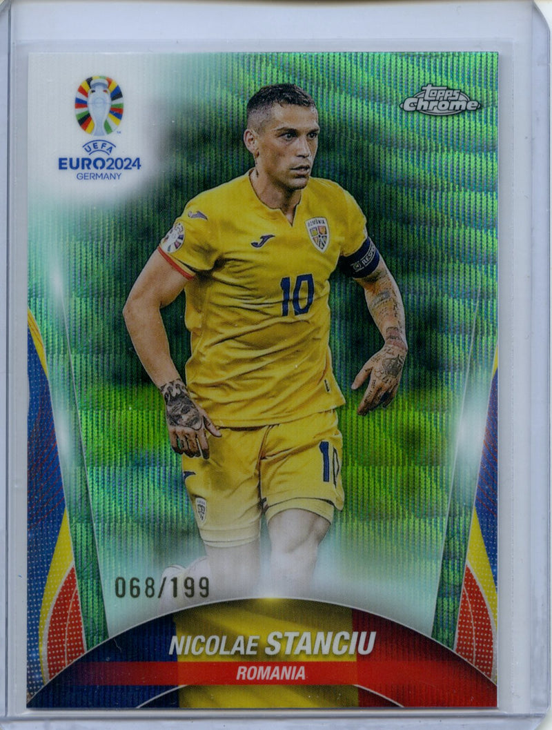 2024 Topps Chrome UEFA Euro Nicolae Stanciu Aqua Wave Refractor 68/199