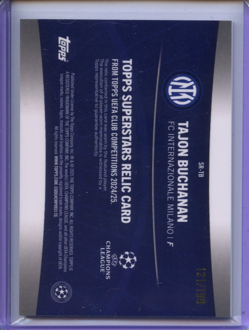 2024-25 Topps UEFA Club Competitions Tajon Buchanan Superstar Relics Neon Green Foilboard 121/199