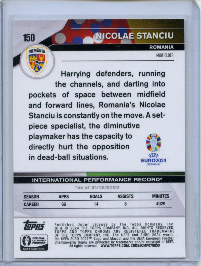 2024 Topps Chrome UEFA Euro Nicolae Stanciu Aqua Wave Refractor 68/199
