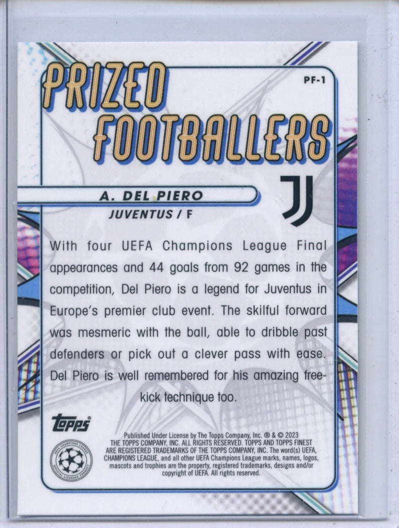 2022-23 Topps Finest UEFA Club Competitions Alessandro Del Piero Prized Footballers PF-1