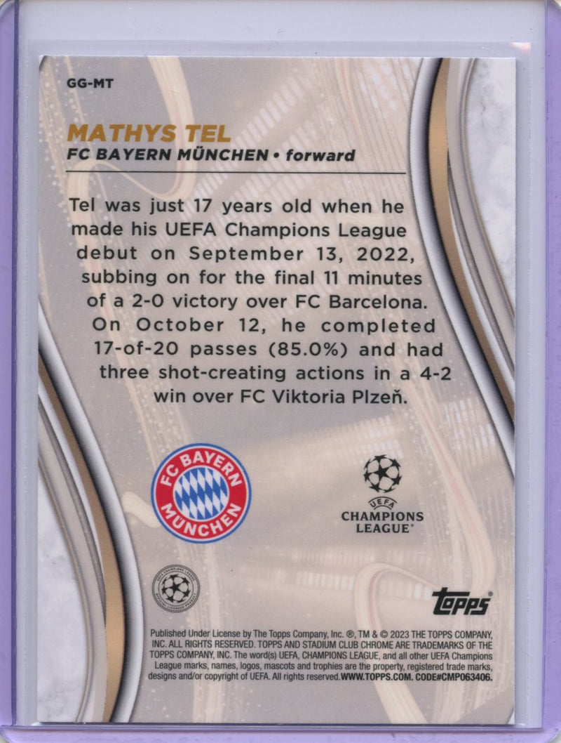 2022-23 Topps Stadium Club Chrome UEFA Club Competitions Mathys Tel Glimpses Of Gold